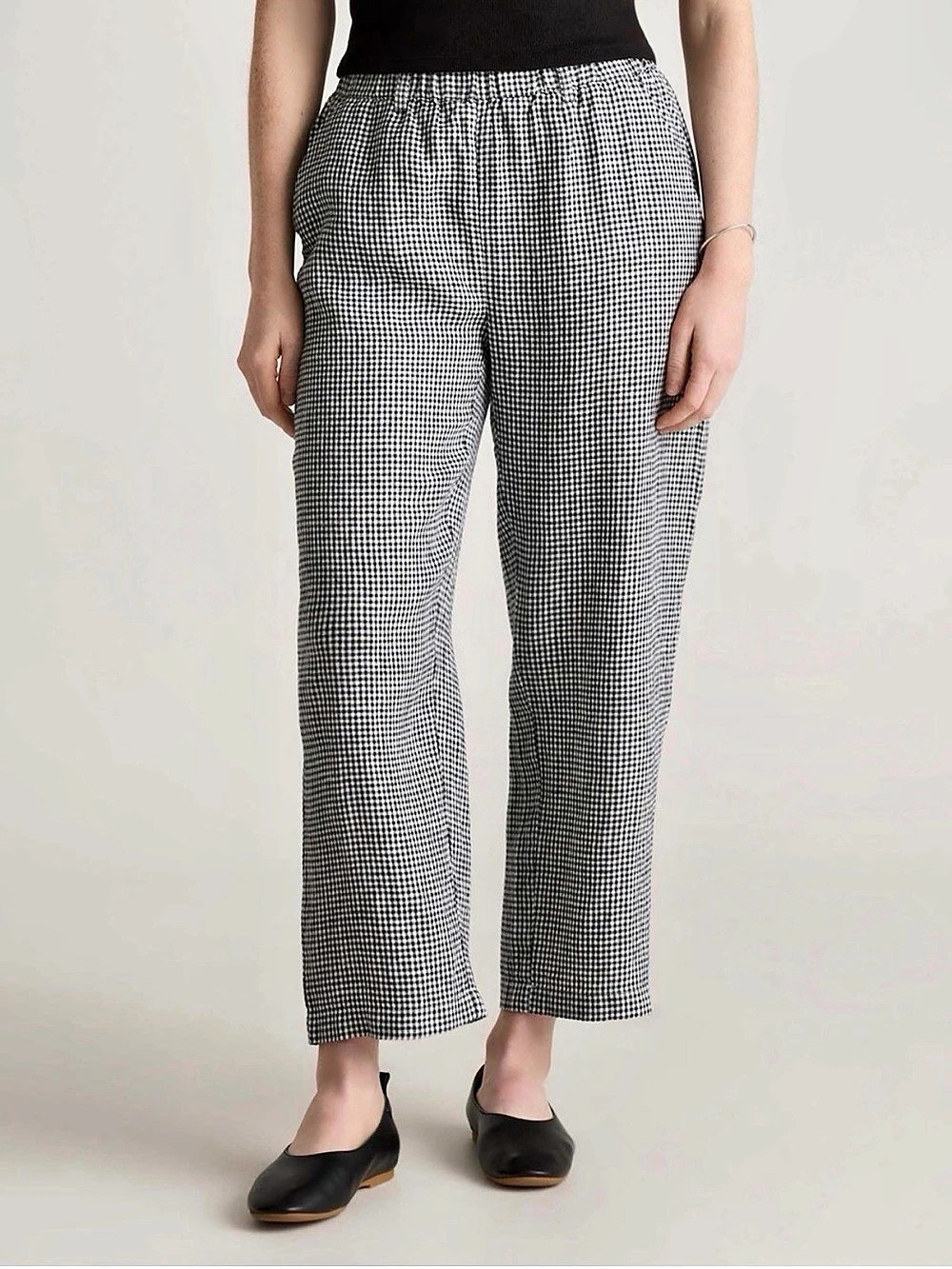Quince 100% European Linen Gingham Cropped Pants in Black & White Size XS